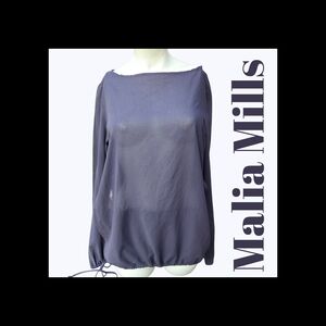 Malia Mills Sheer Navy Boho Long Sleeve Tie‑Side Blouse OS NWT